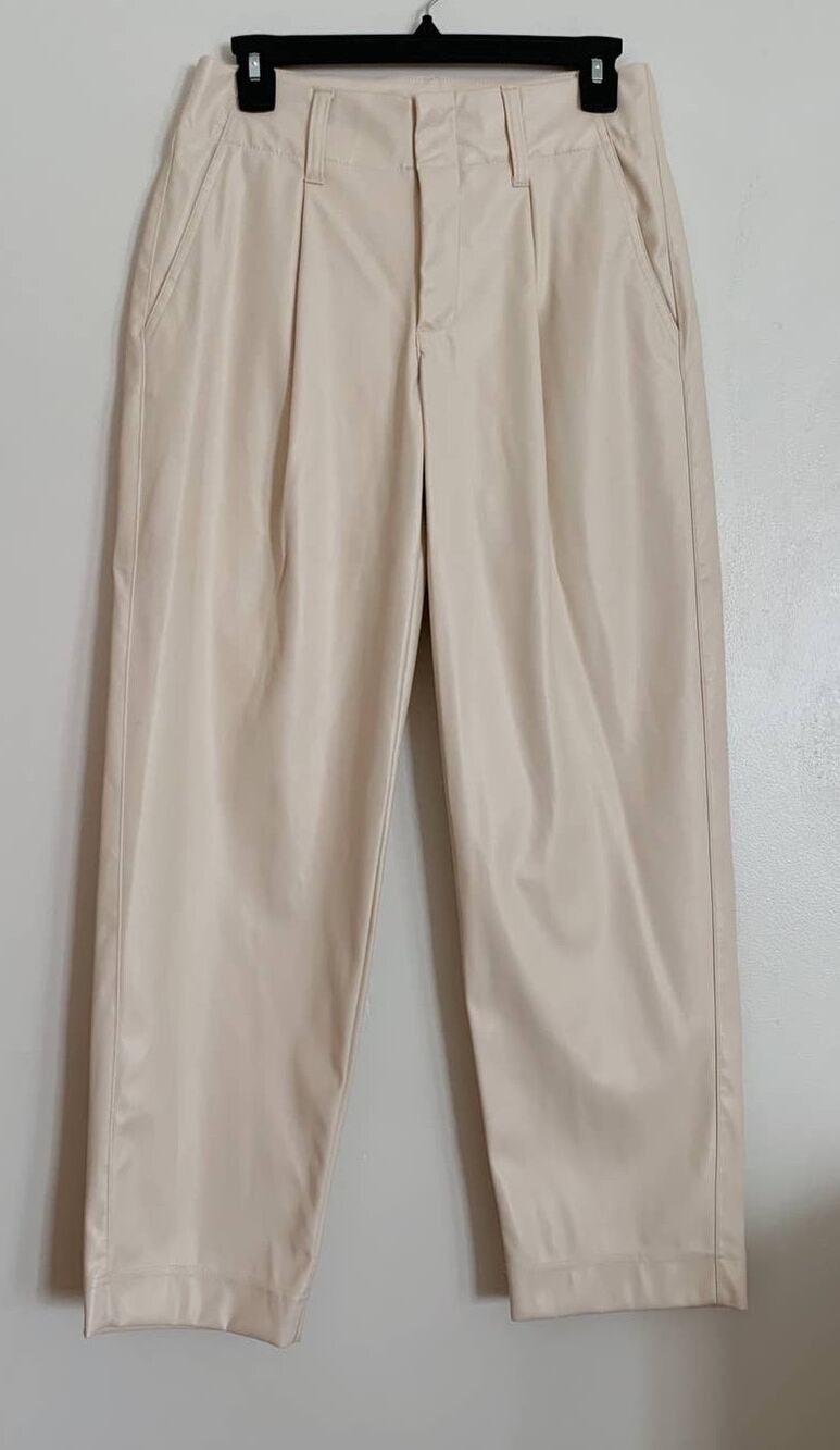 Cream Target A New Day Pleated Faux Leather Trousers 4